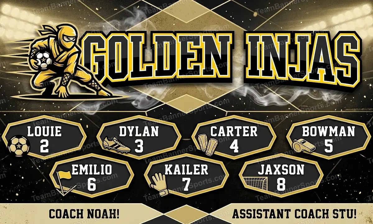 Golden Ninjas soccer team banner created with AI