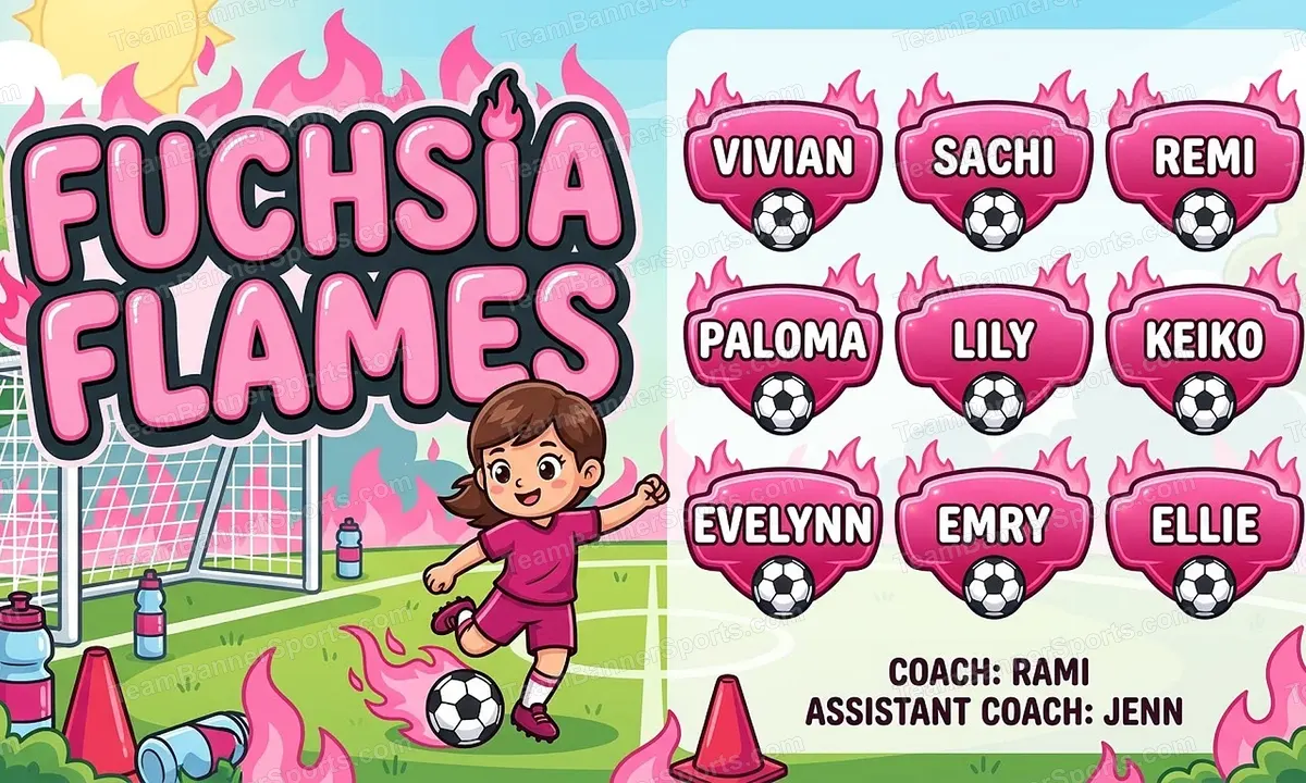 Fuchsia Flames soccer team banner created with AI