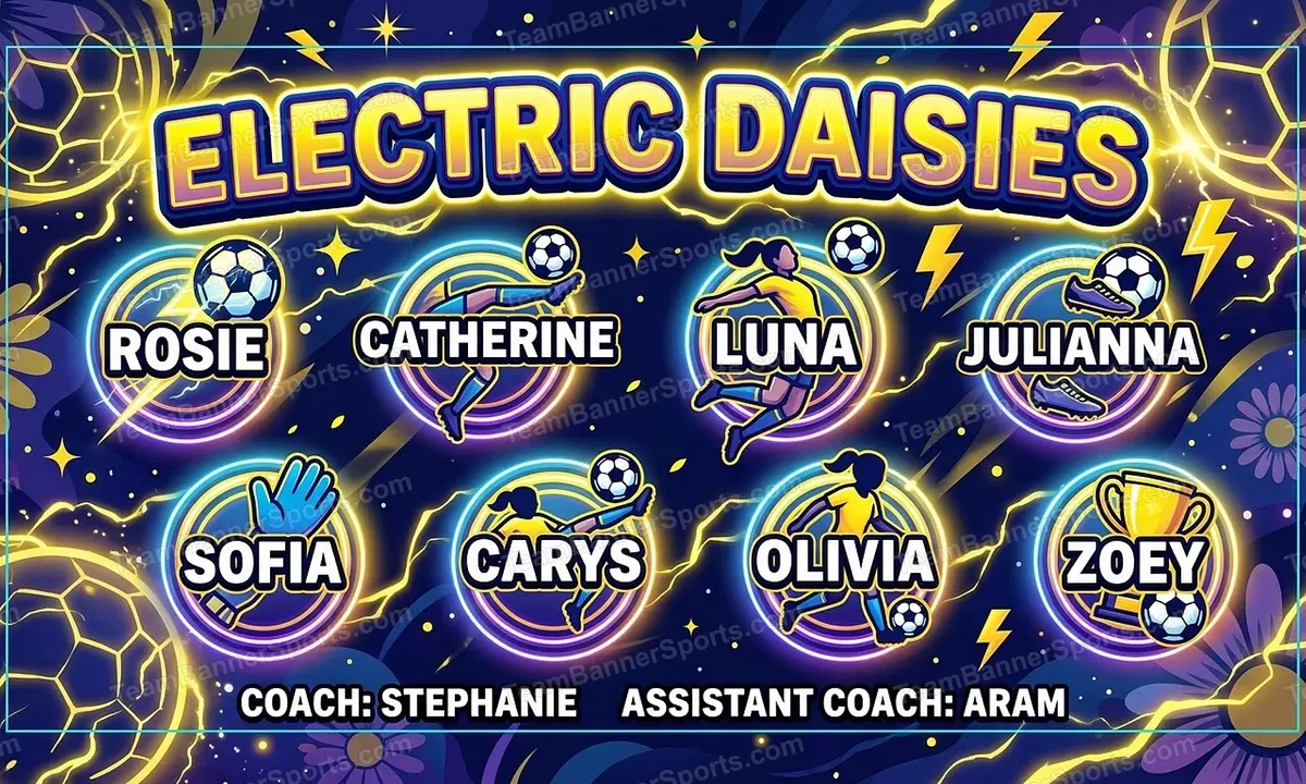 Electric Daisies soccer team banner created with AI