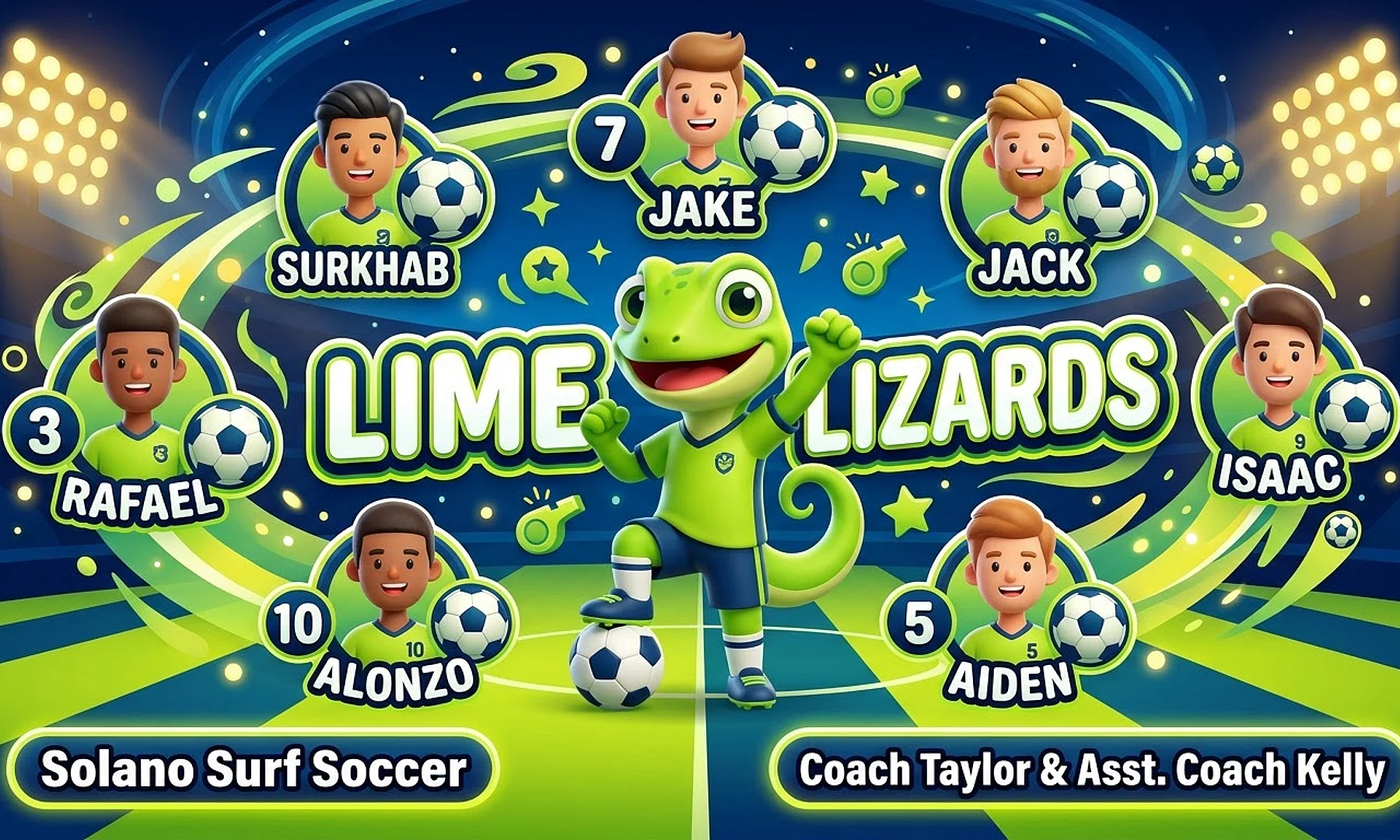 LIME LIZARDS soccer team banner created with AI