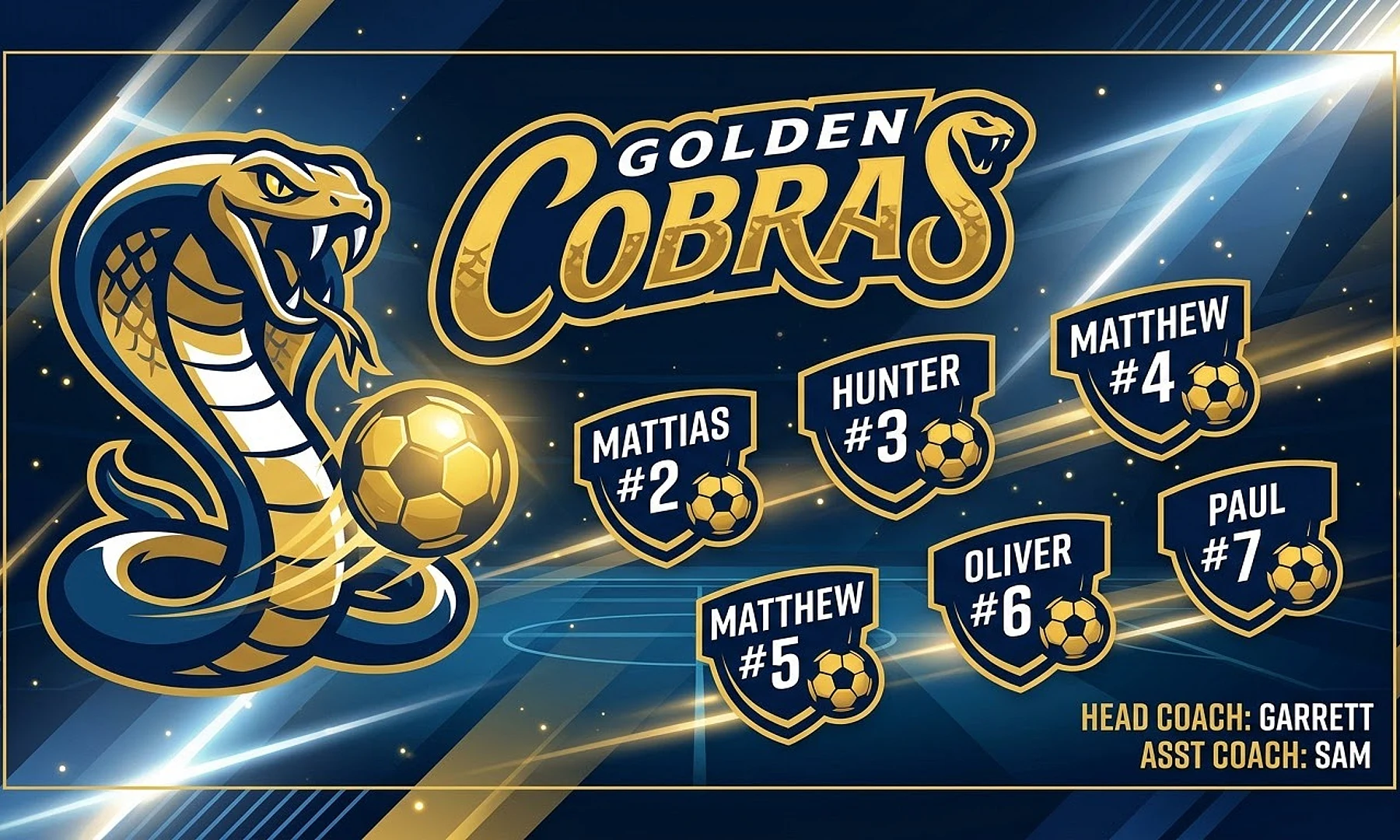 Golden Cobras soccer team banner created with AI