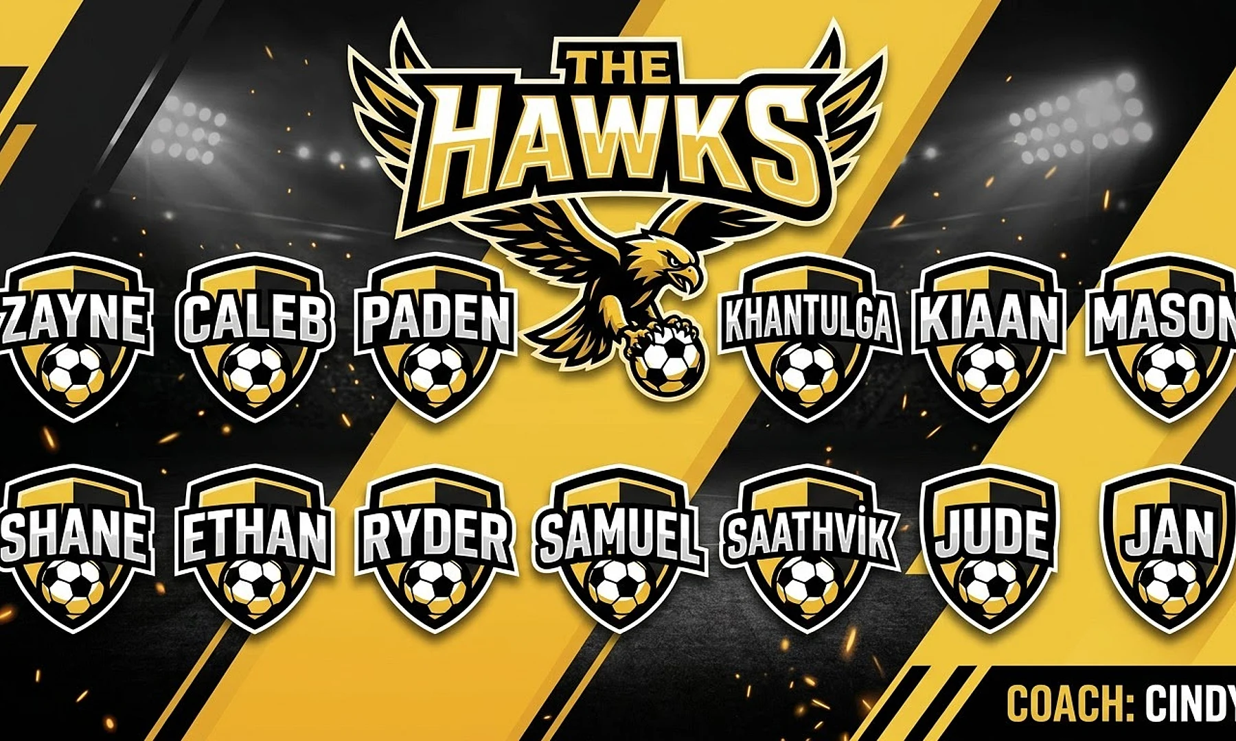 THE HAWKS soccer team banner created with AI