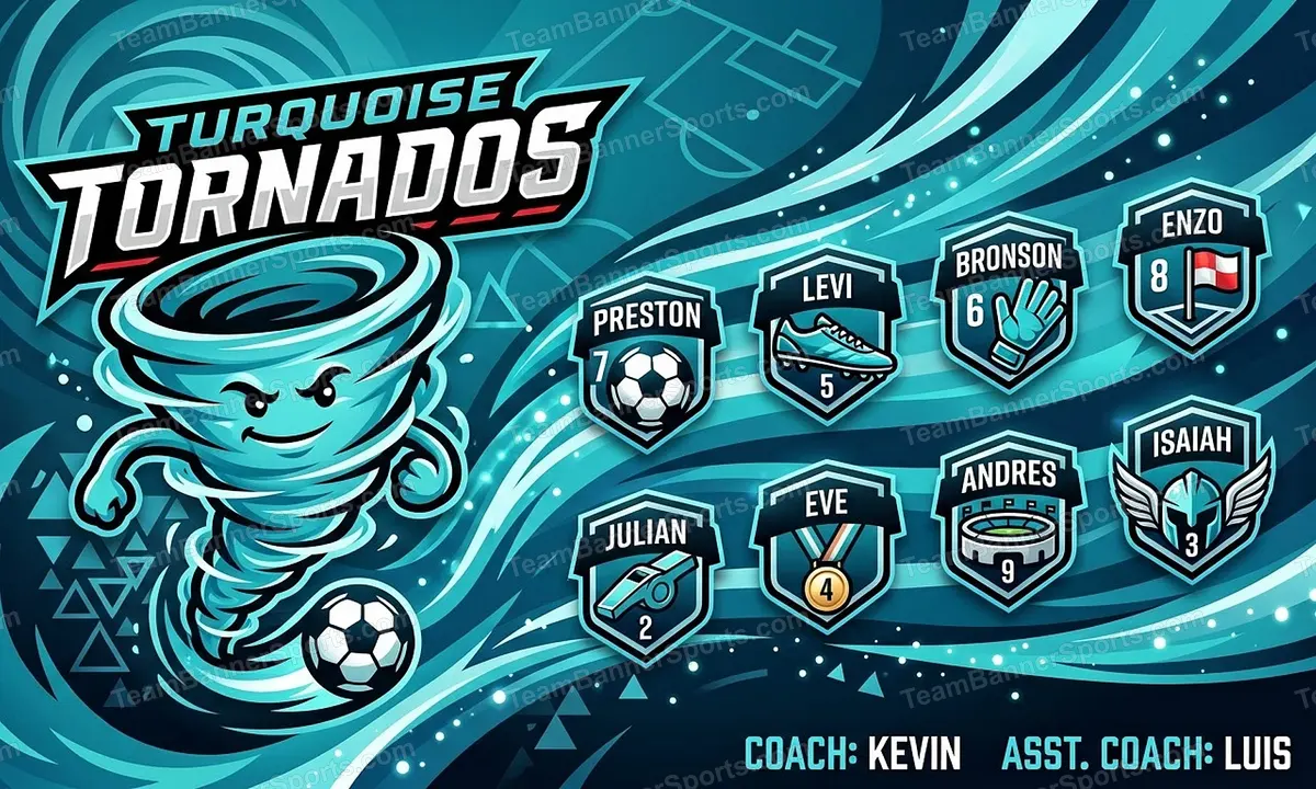 Turquoise Tornados soccer team banner created with AI