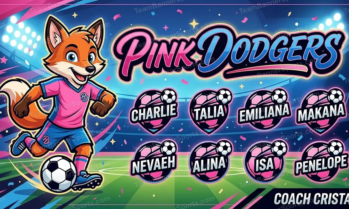 Pink Dodgers soccer team banner created with AI