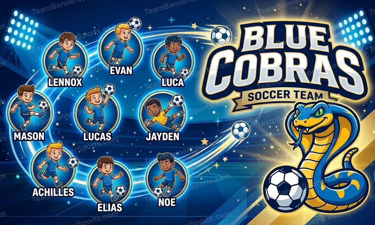 Blue Cobras soccer team banner created with AI