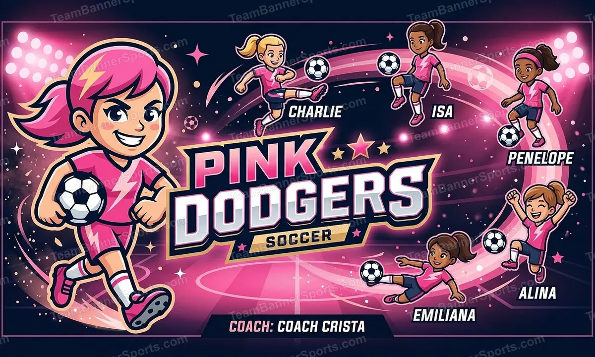 Pink dodgers soccer team banner created with AI