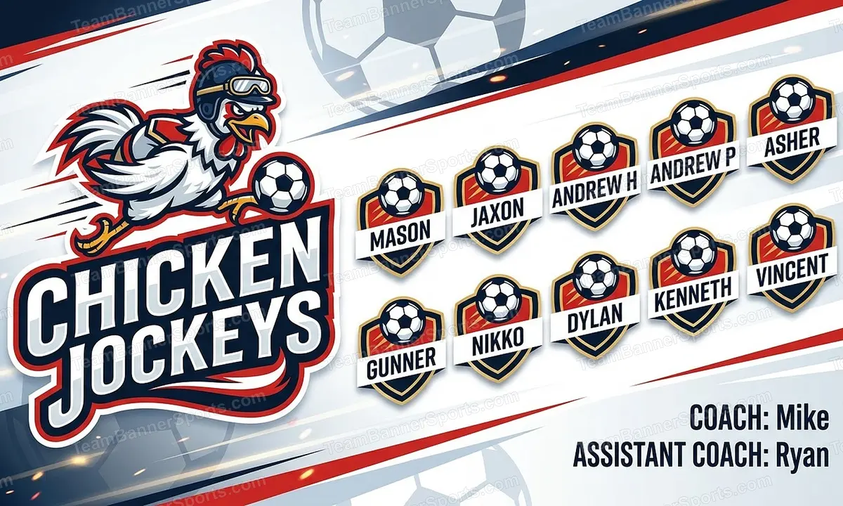 Chicken Jockeys soccer team banner created with AI