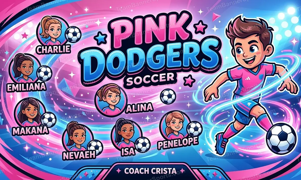 Pink Dodgers soccer team banner created with AI