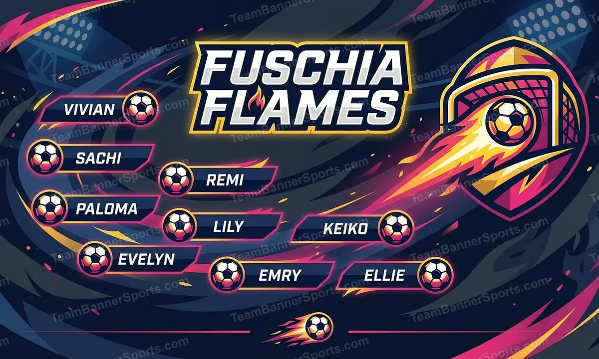 Fuschia Flames soccer team banner created with AI