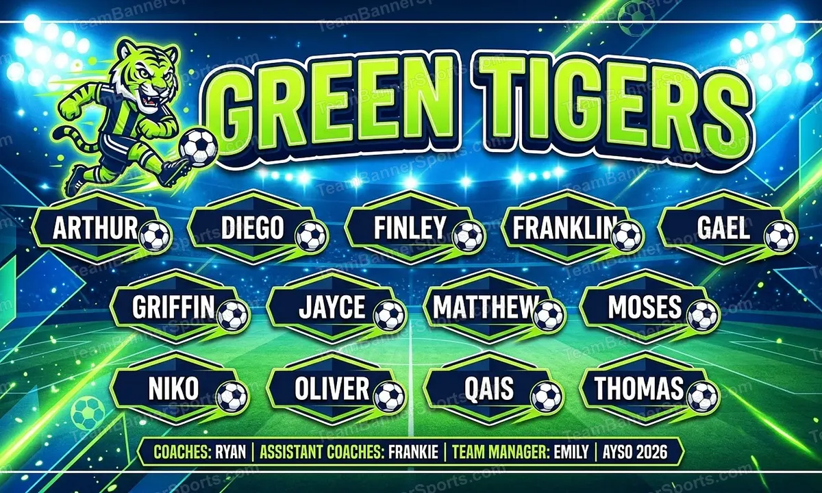 Green Tigers soccer team banner created with AI