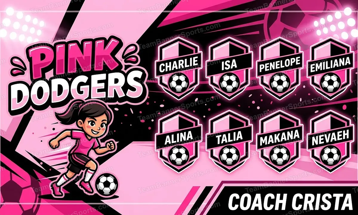 Pink dodgers soccer team banner created with AI