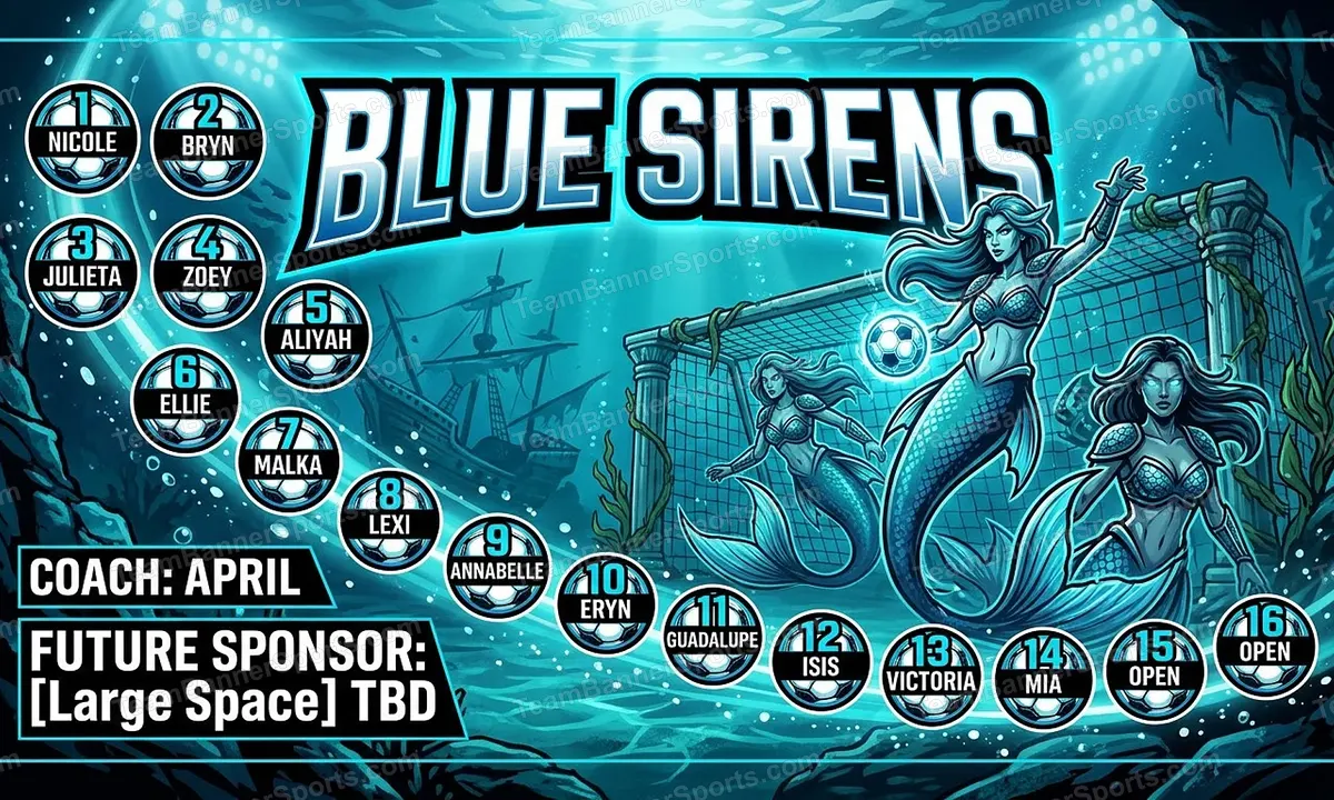 Blue Sirens soccer team banner created with AI