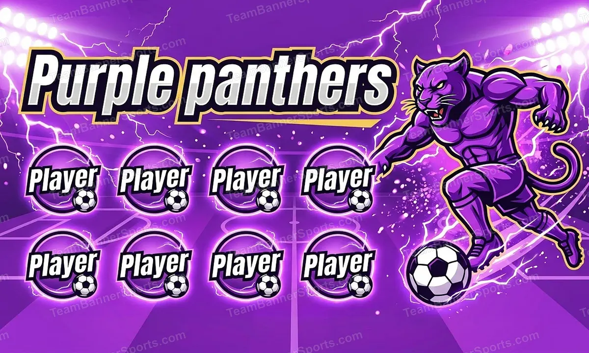 Purple panthers soccer team banner created with AI
