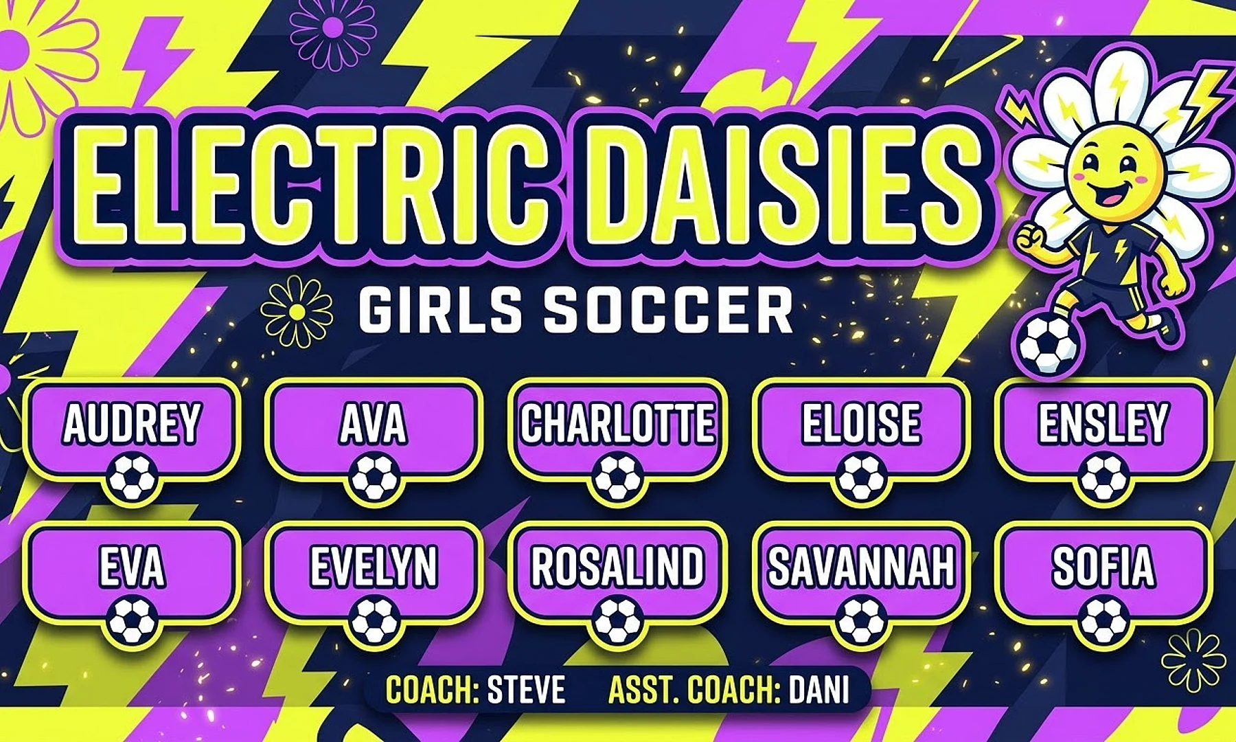 electric Daisies soccer team banner created with AI
