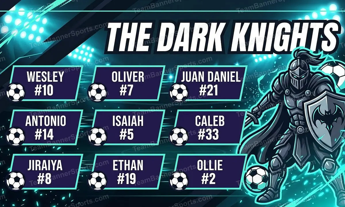 The Dark Knights soccer team banner created with AI