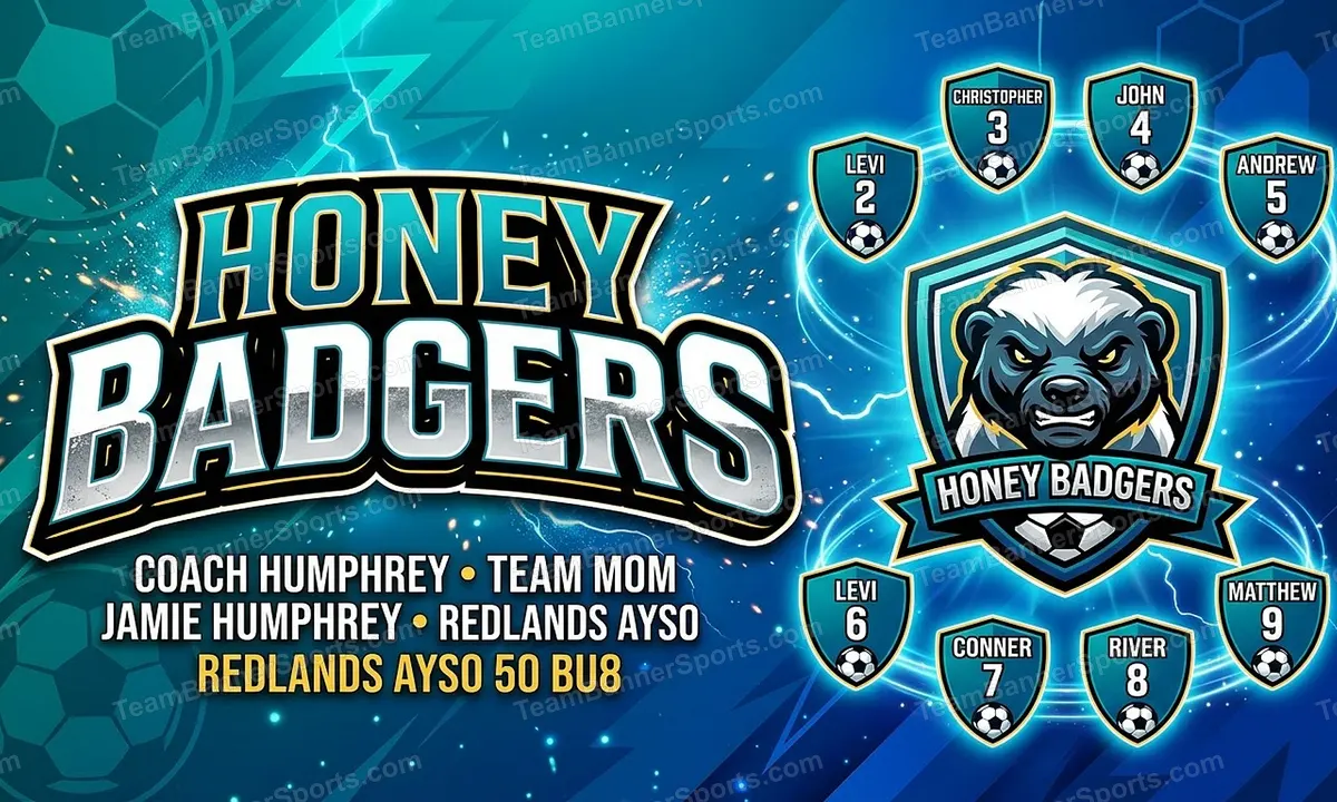Honey Badgers soccer team banner created with AI