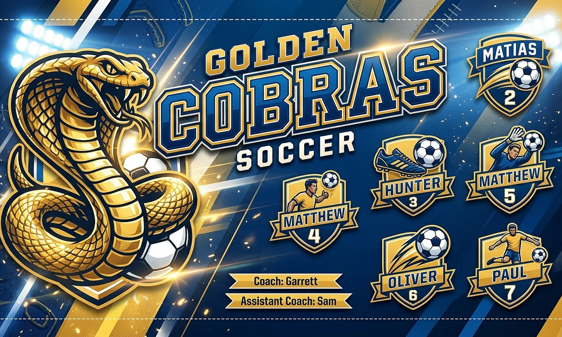 Golden Cobras soccer team banner created with AI