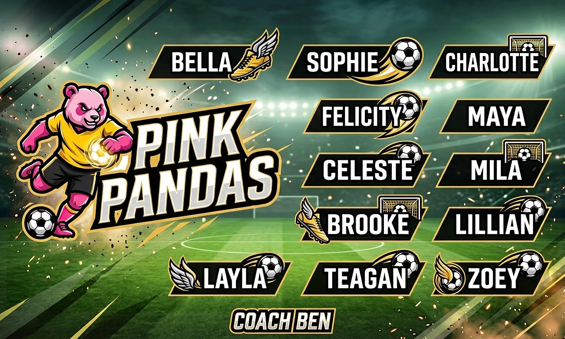 Pink Pandas soccer team banner created with AI