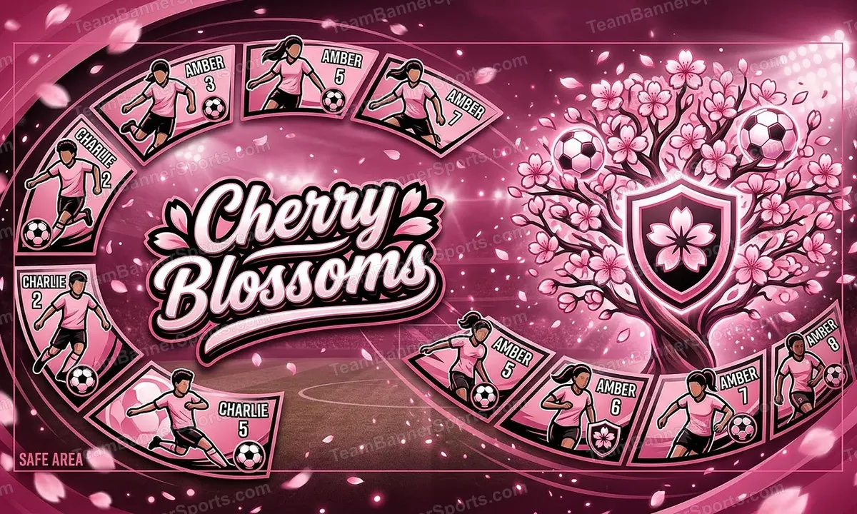 Cherry Blossoms soccer team banner created with AI
