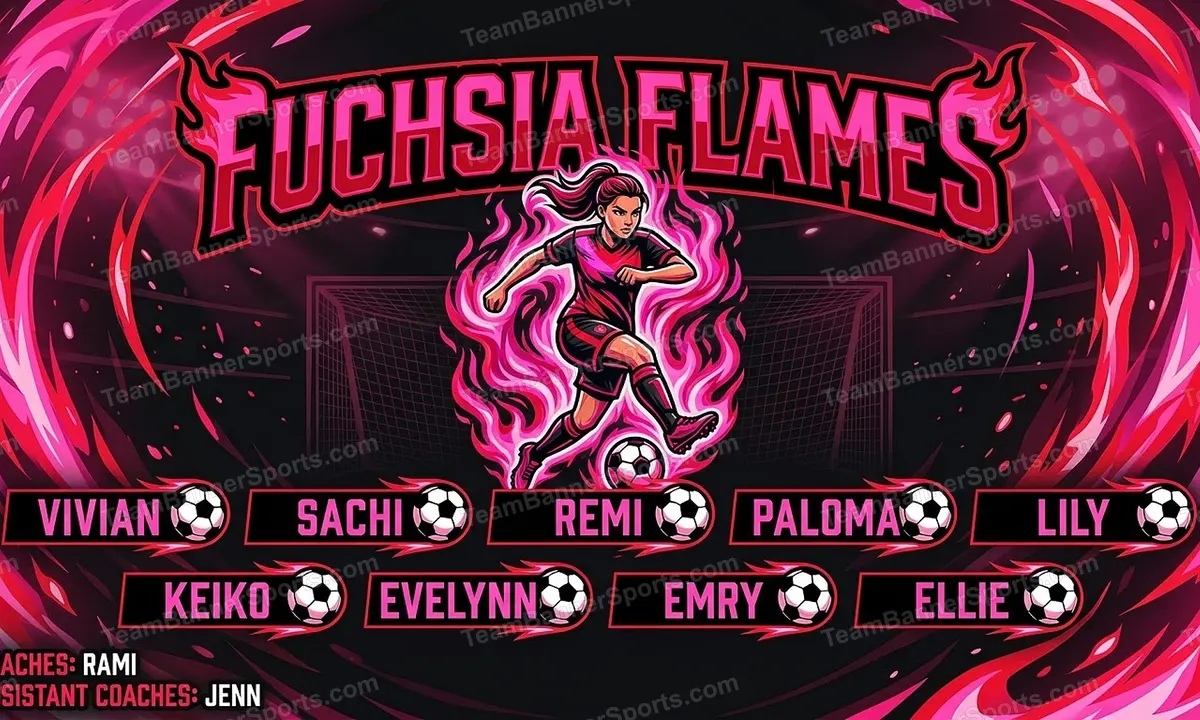Fuchsia Flames soccer team banner created with AI