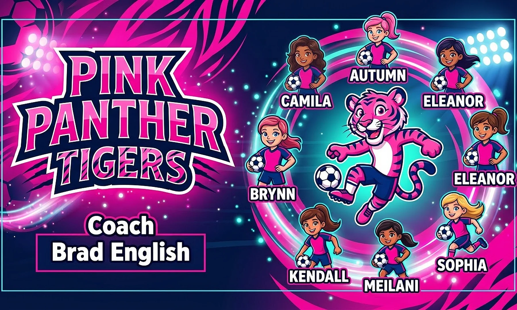 Pink Panther Tigers soccer team banner created with AI