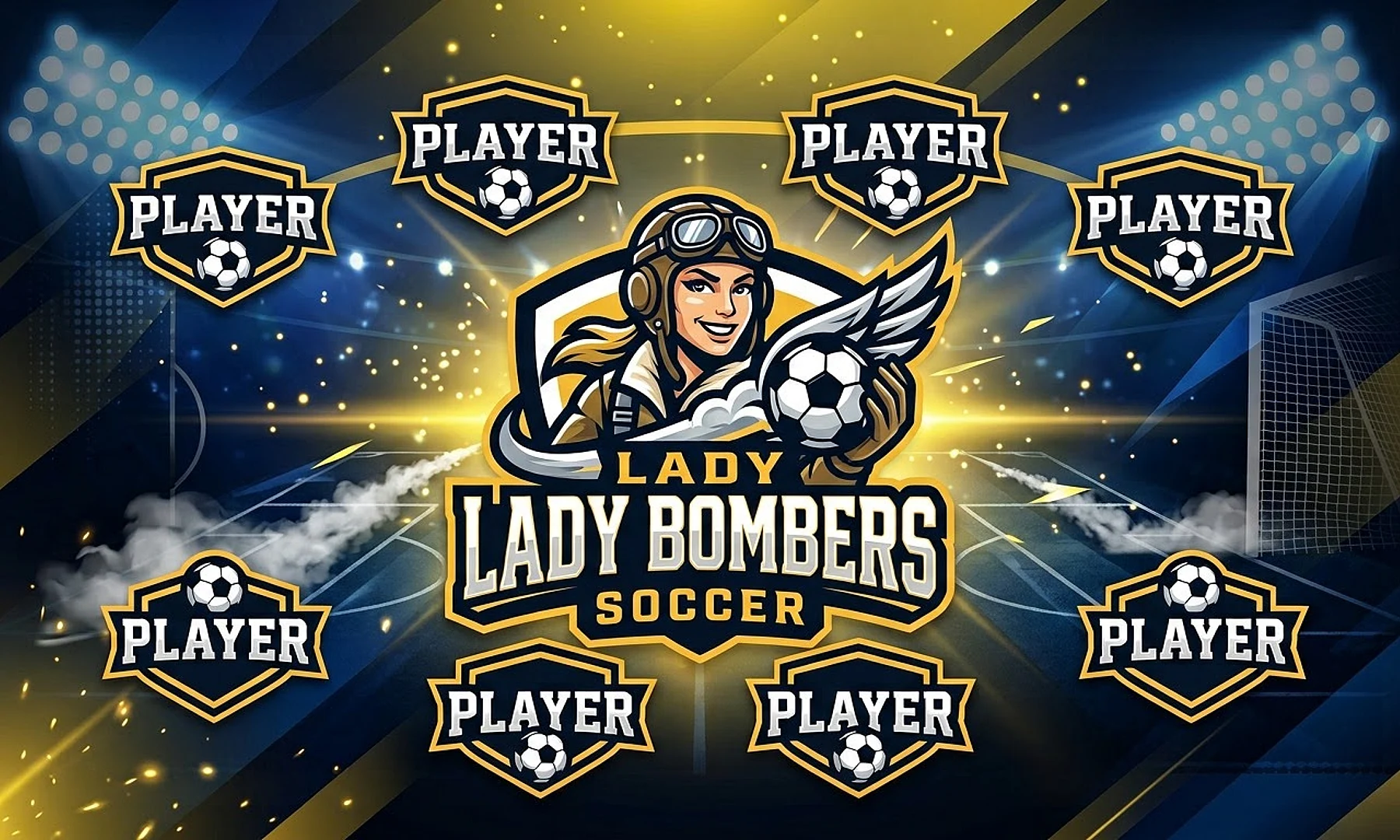 LADY BOMBERS soccer team banner created with AI