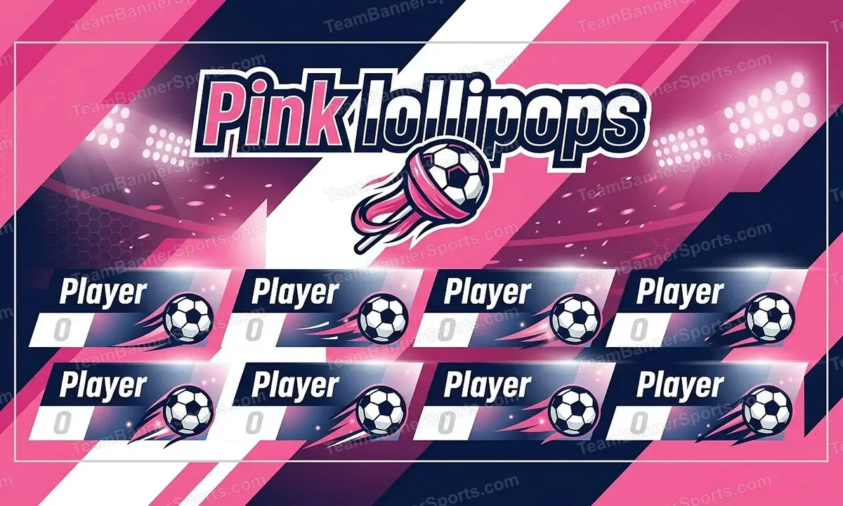Pink lollipops soccer team banner created with AI