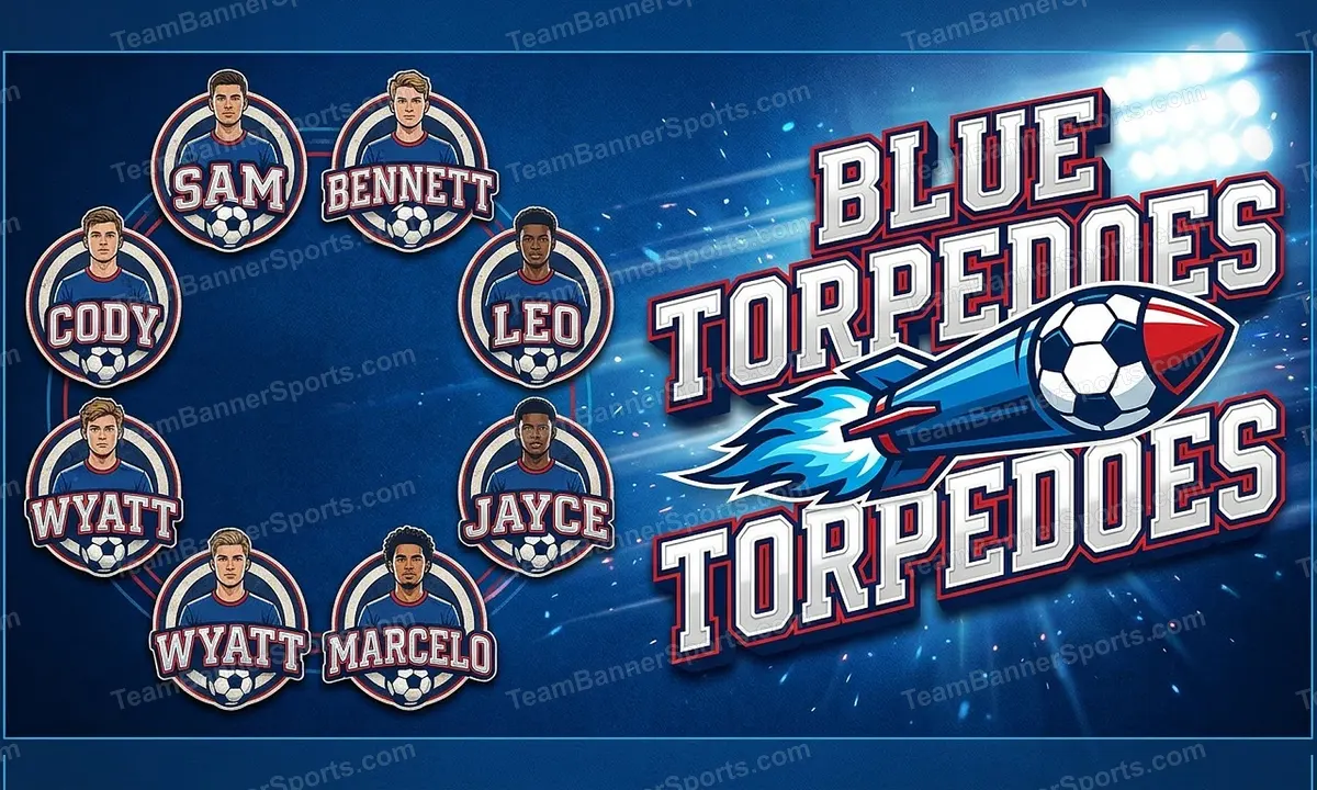 Blue Torpedoes soccer team banner created with AI