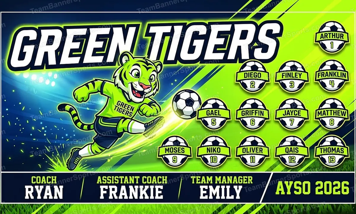 Green Tigers soccer team banner created with AI