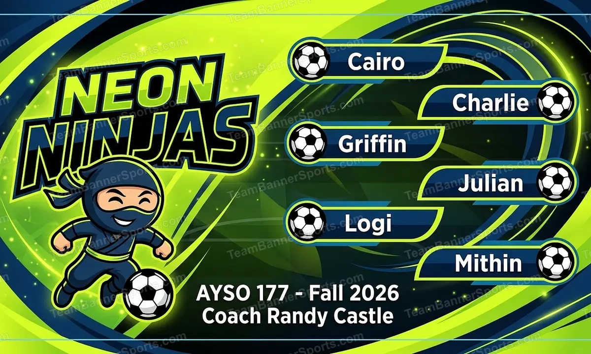 Neon Ninjas soccer team banner created with AI