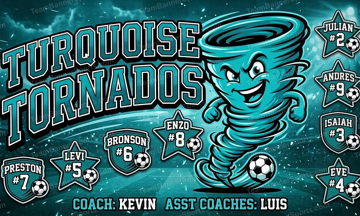 Turquoise Tornados soccer team banner created with AI