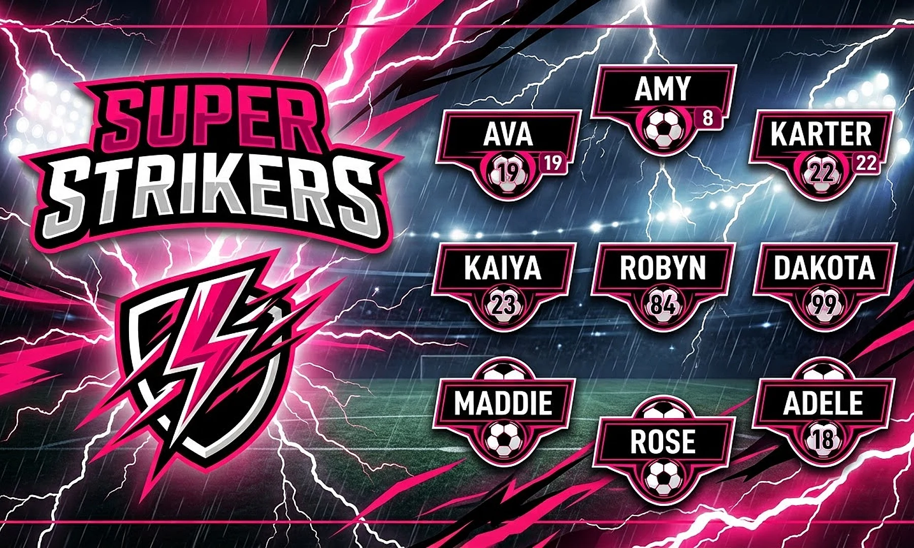 Super Strikers soccer team banner created with AI