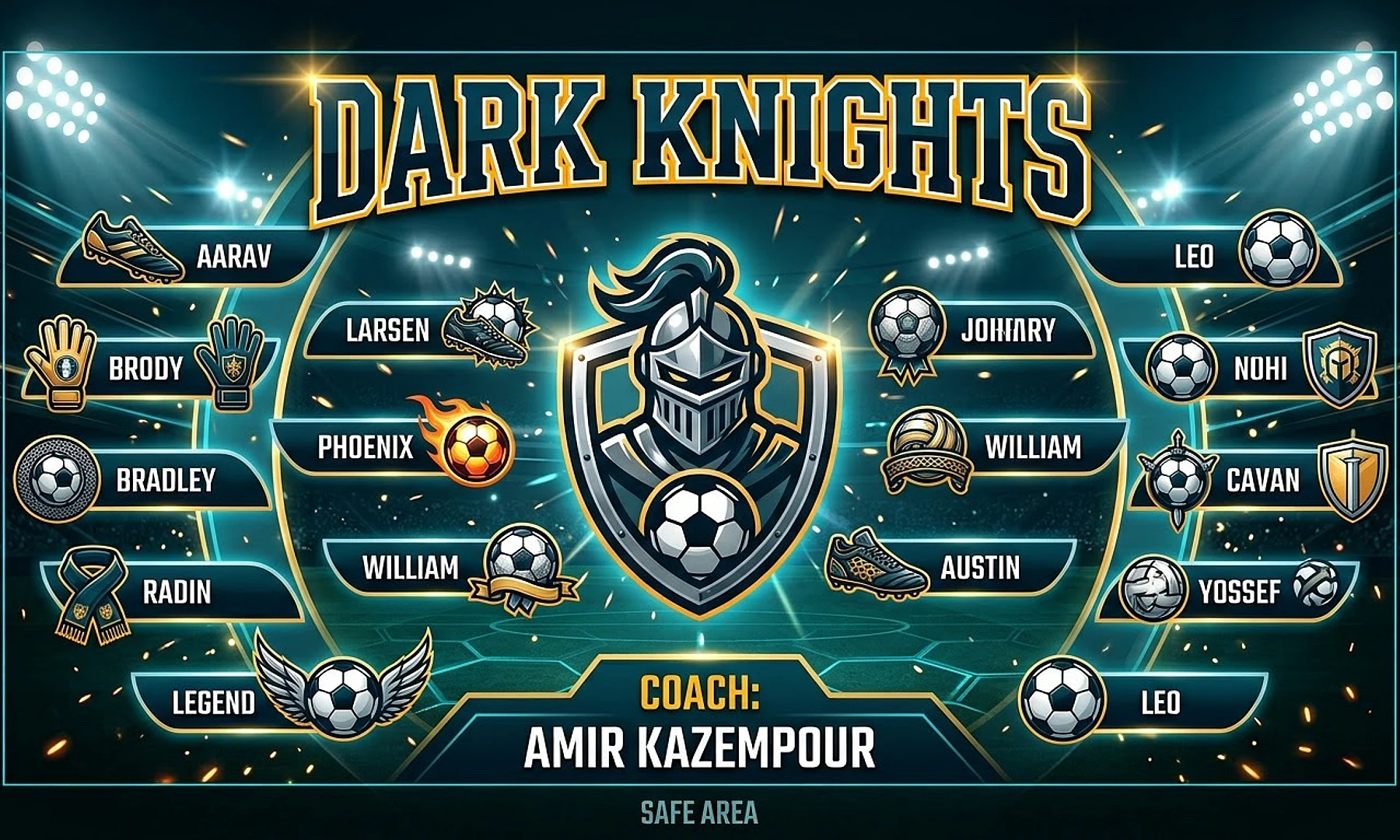 Dark Knights soccer team banner created with AI