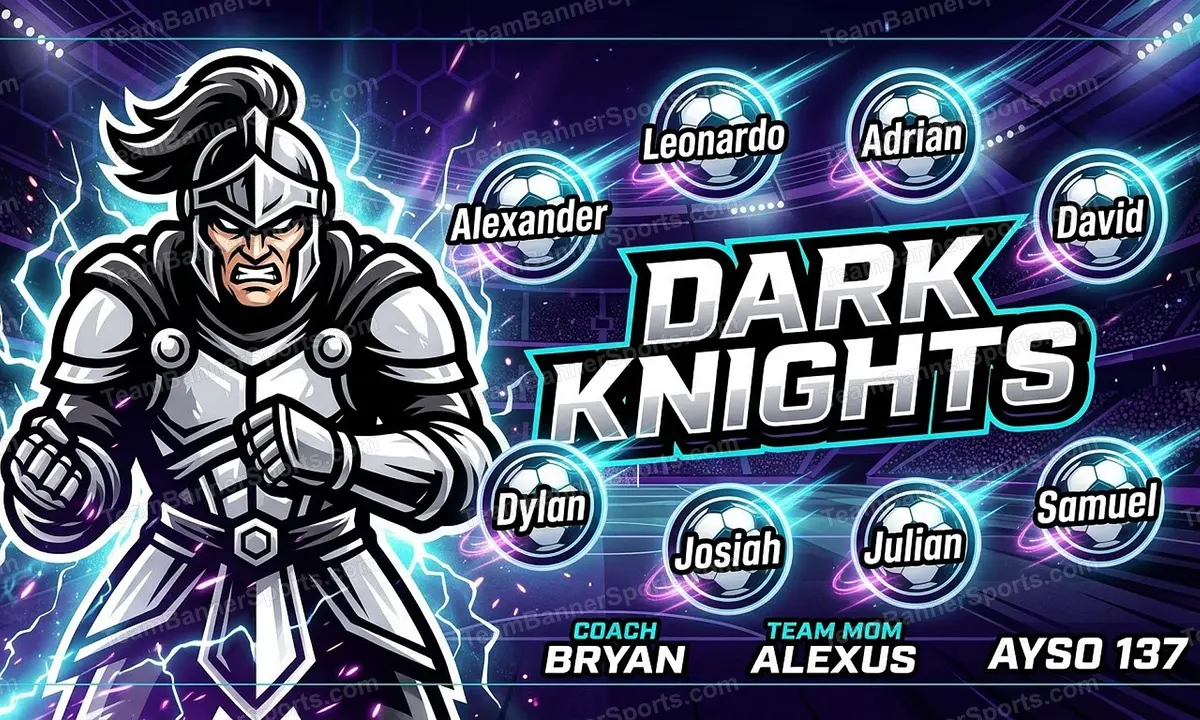 Dark knights soccer team banner created with AI