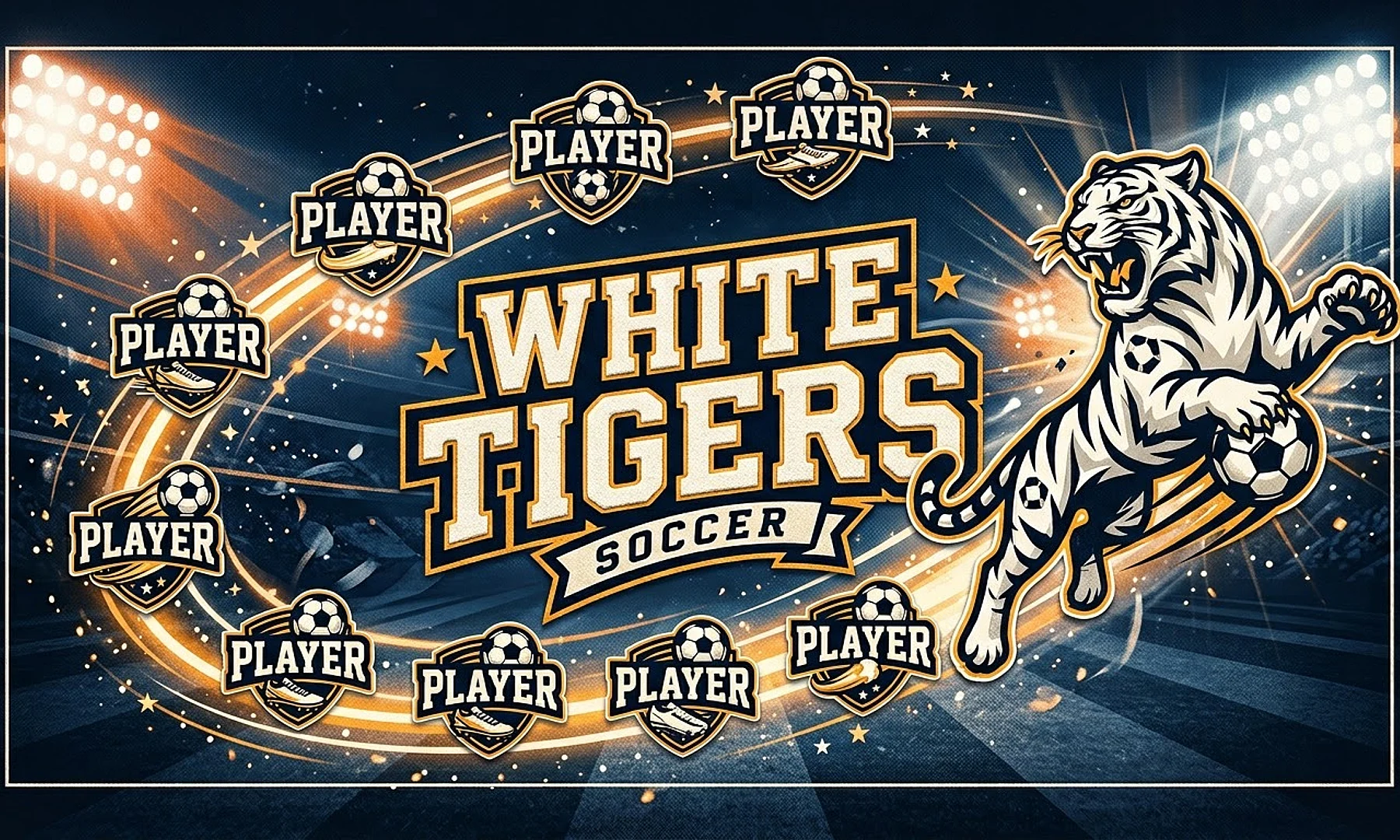 White Tigers soccer team banner created with AI