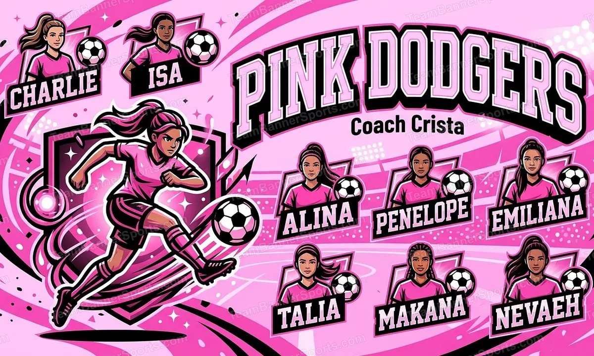 Pink dodgers soccer team banner created with AI