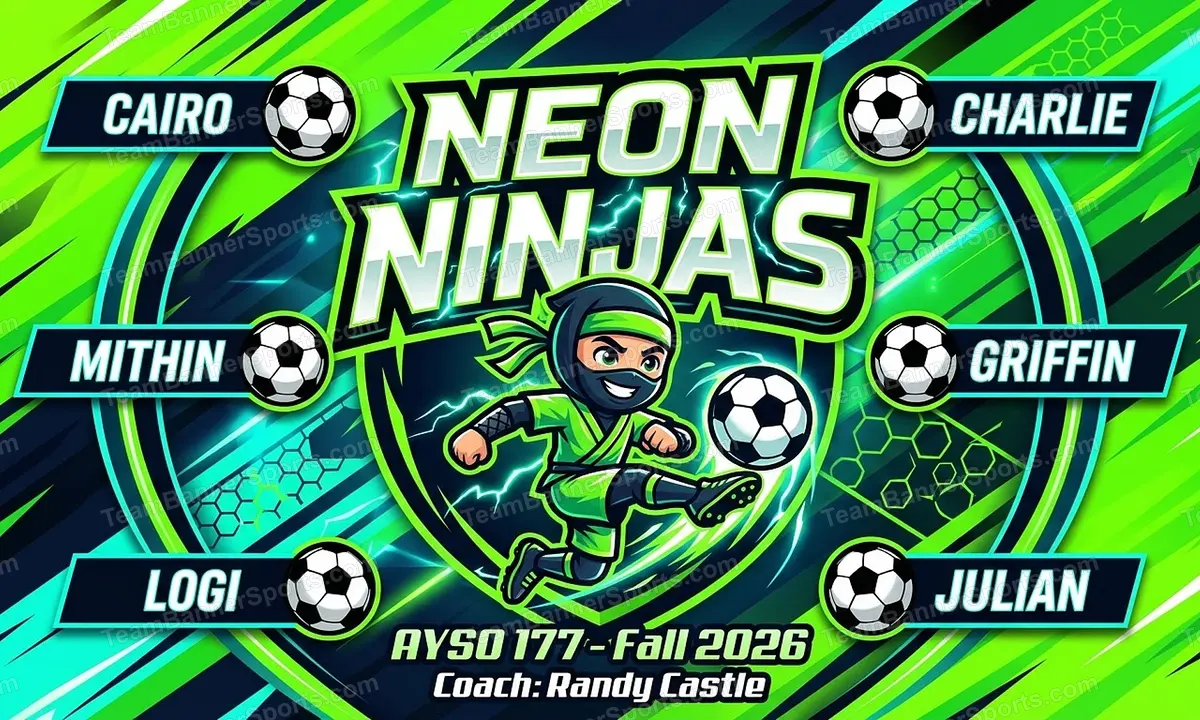 Neon Ninjas soccer team banner created with AI