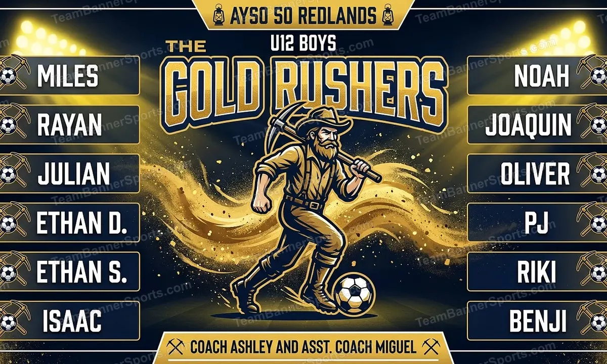 The Gold Rushers soccer team banner created with AI