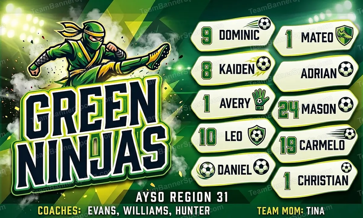 Green Ninjas soccer team banner created with AI
