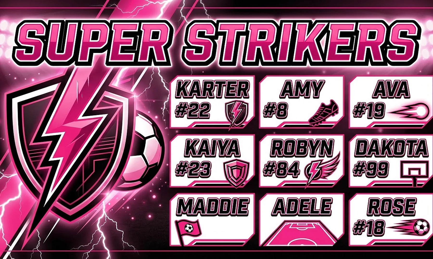 Super Strikers soccer team banner created with AI