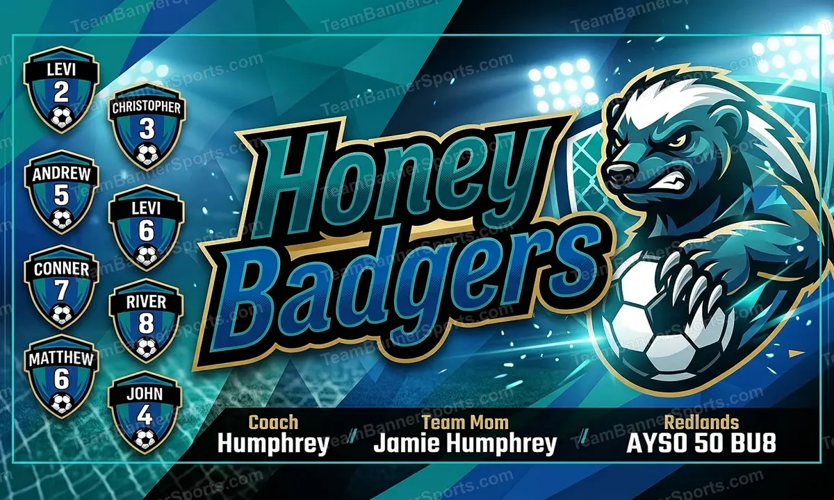 Honey Badgers soccer team banner created with AI