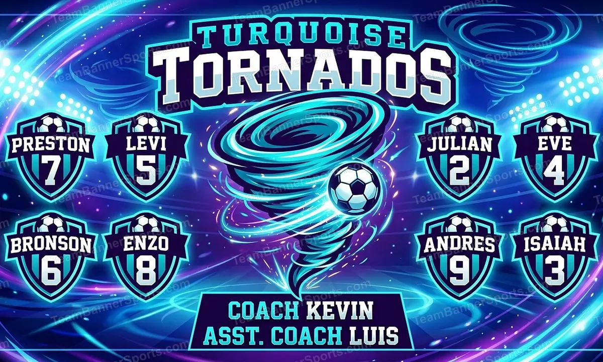 Turquoise Tornados soccer team banner created with AI