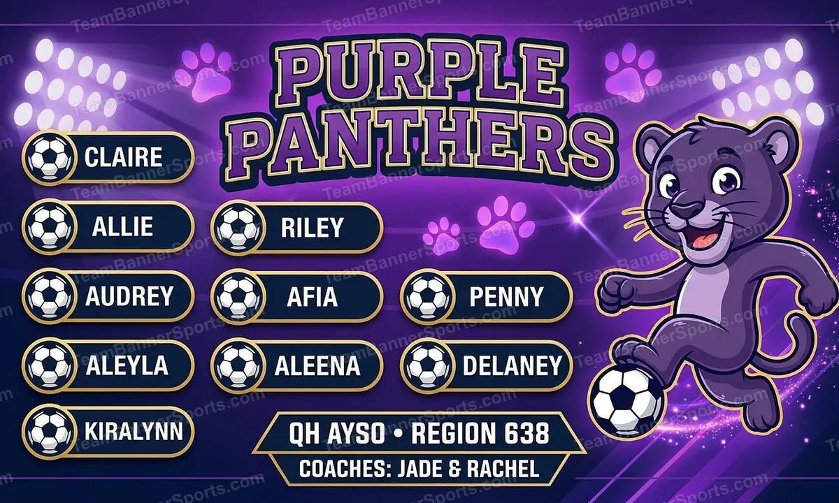 Purple Panthers soccer team banner created with AI