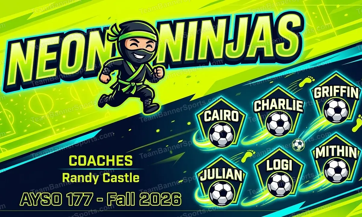 Neon Ninjas soccer team banner created with AI