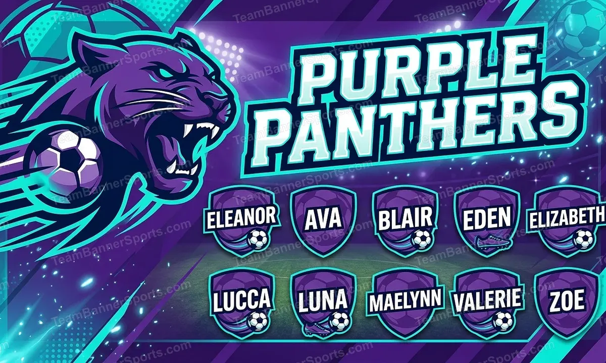 Purple Panthers soccer team banner created with AI
