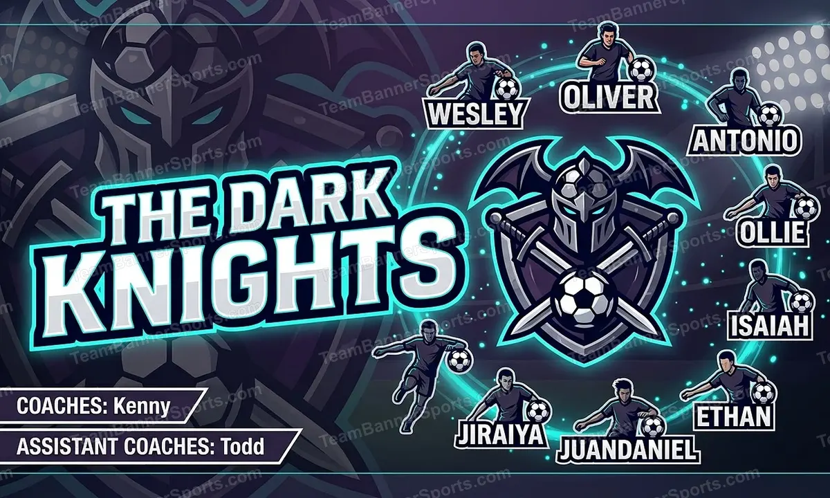 The Dark Knights soccer team banner created with AI