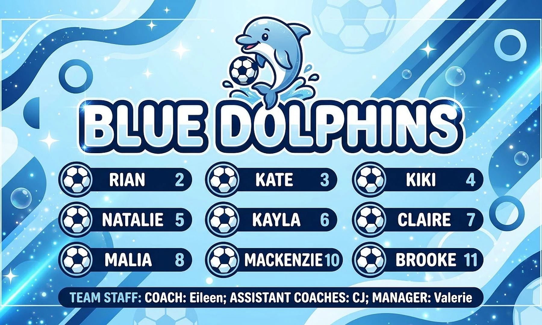 Blue Dolphins soccer team banner created with AI