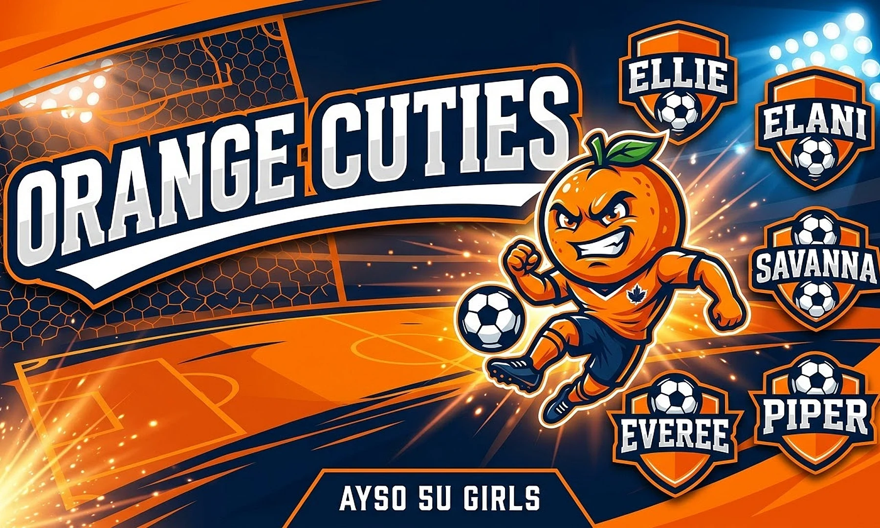 Orange Cuties soccer team banner created with AI