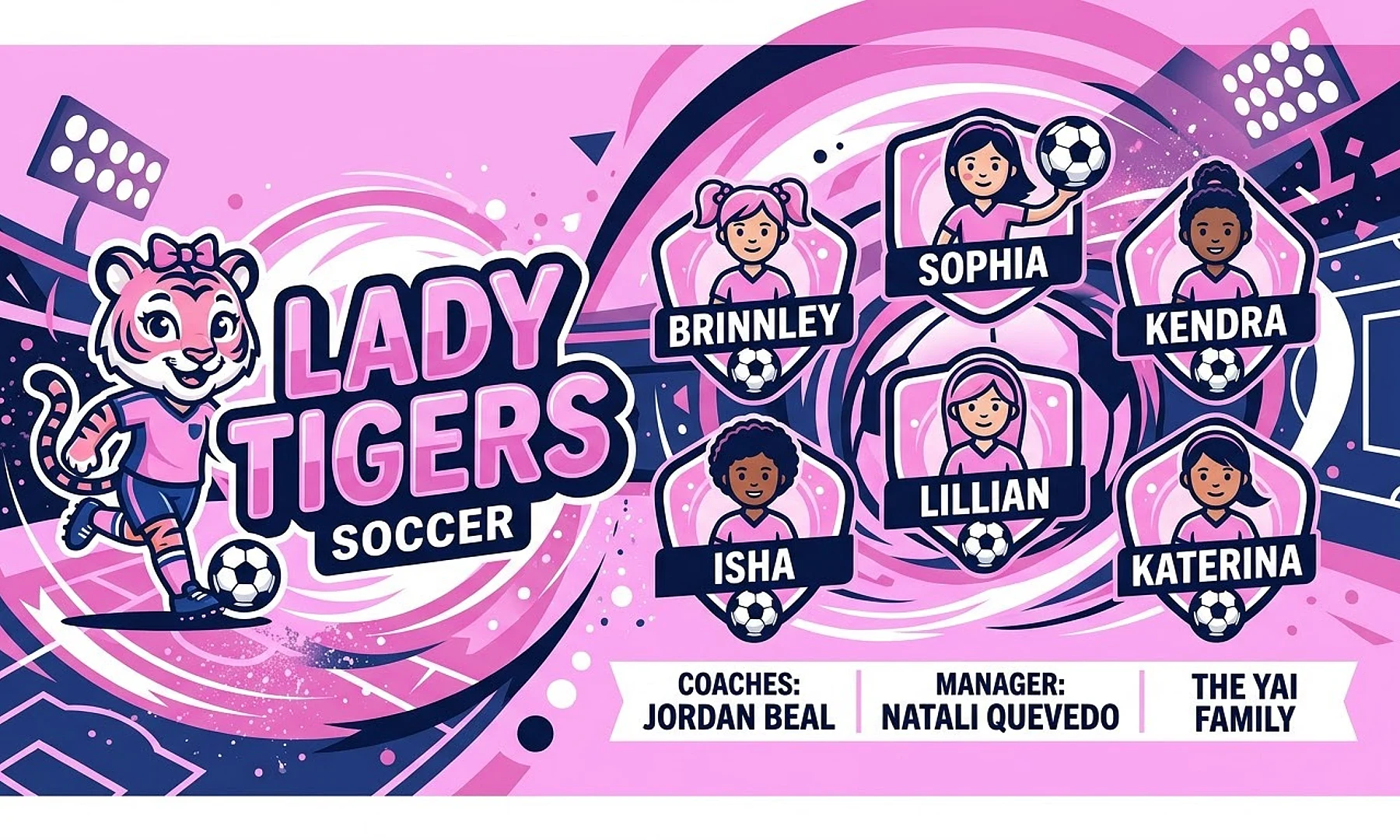 Lady Tigers soccer team banner created with AI