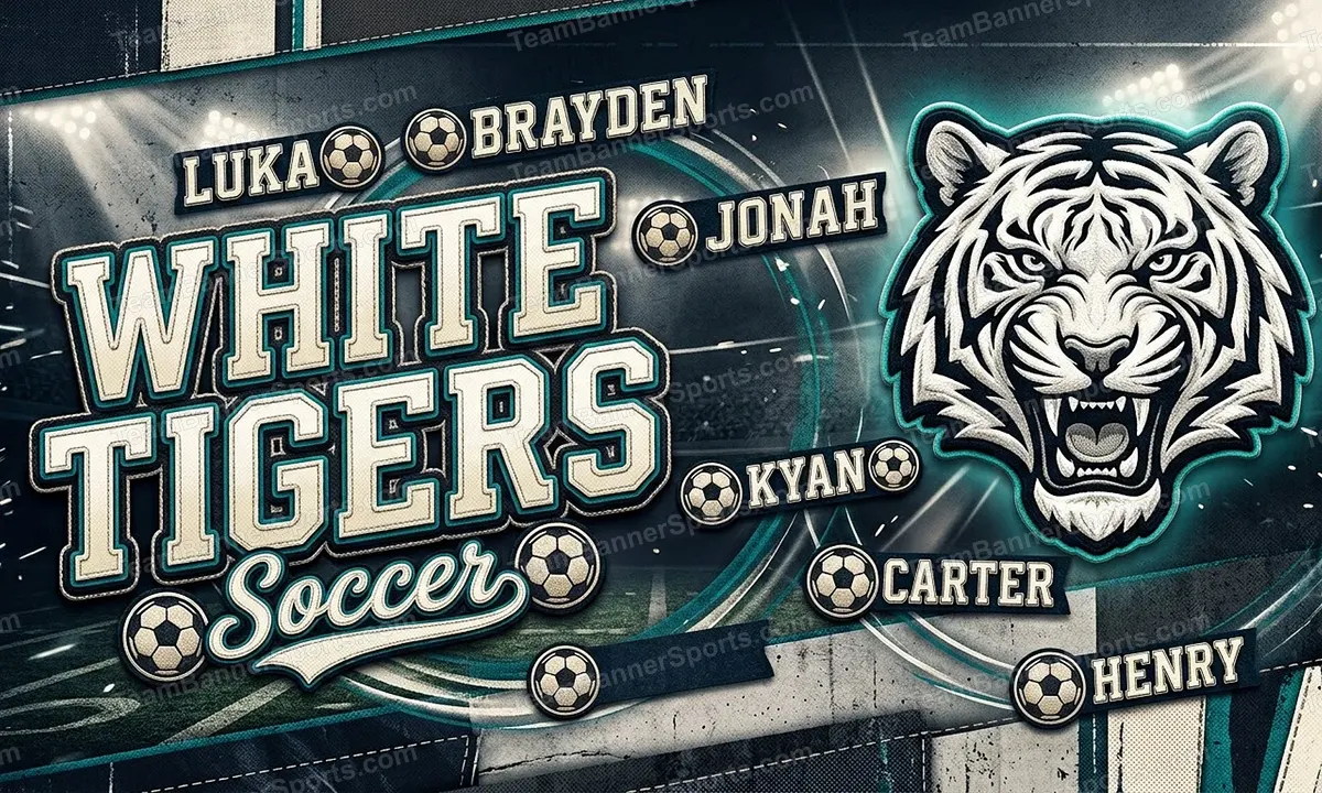 White Tigers soccer team banner created with AI